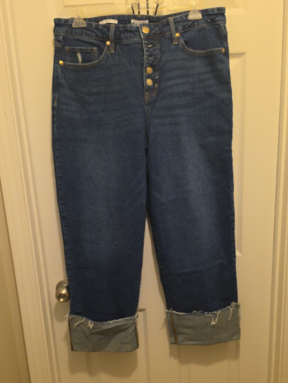 Ava & Viv Relaxed Boyfriend Jeans with Rolled Cuff - Dark Blue